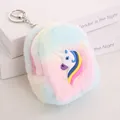 Monedero de unicornio de peluche arcoíris con piel sintética colorida y llavero de plata - Estuche Para Llaves - Unicornio Tricolor