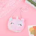 Detailed embroidery of eyelashes and silver horn on a plush unicorn shoulder bag - Closed Eyes Pink - Unicorn Style