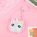 Close-up of rainbow plush unicorn crossbody bag with glitter horn and embroidery - Crossbody Bag - Round Eye Pink