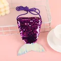 Detail of purple sequin mermaid tail coin purse with laser fabric and braided strap - Purple