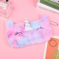 Estuche de felpa de unicornio con degradado rosa y morado y cuerno plateado brillante - Ojo Entrecerrado Púrpura
