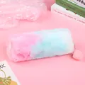 Macro shot of fluffy pink-blue gradient plush pencil case with cute pompom zipper pull - Pastel Pink
