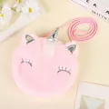 Cute pink plush unicorn shoulder bag for girls with soft fur and silver horn detail - Pointed Pink