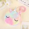 Plush unicorn crossbody bag for girls with macaron faux fur and pink woven strap - Multicolor (Pointy Horn)