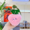 Portachiavi peluche a forma di frutto rosa con ricamo foglia verde e pelo morbido - Ravanello Rosa In Pelliccia Di Visone / Catena Pendente