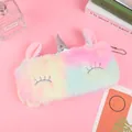 Estuche de unicornio de peluche arcoíris con cuerno plateado y bordado suave - Estilo Pestañas Grises