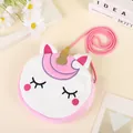Cute white plush unicorn crossbody bag for kids with pink strap and golden glitter horn - Purple (Round Horn)