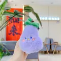 Portachiavi in peluche a forma di mangostano viola con occhi ricamati e foglie - Melanzana In Pelliccia Di Visone / Catena Pendente