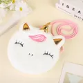 Cute white plush unicorn shoulder bag for kids with gold horn and pink strap - Pointed White