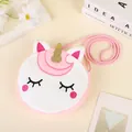 Cute unicorn plush crossbody bag for girls in white and pink with golden glitter horn - Pink (Round Horn)