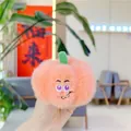 Portachiavi a palla di peluche rosa con viso ricamato e foglie verdi, morbido effetto visone - Zucca In Pelliccia Di Visone / Catena Pendente