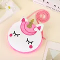 Pink and white plush unicorn crossbody bag with gold sequined horn and soft woven strap - Rose Red (Round Horn)