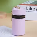 Light purple cylindrical mini coin purse with cross-grain texture and gold keychain hook - Purple