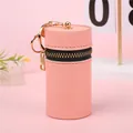 Mini estuche para pintalabios en cuero rosa con cremallera dorada y gancho de llavero - Rosa