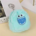 Detail of mint green plush monster coin purse with soft fur and metal keychain ring - Green (Two Black Eyes)