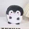 Detalle de monedero de pingüino de peluche con cremallera y cadena de bolas de plata - Pequeño Pingüino Gris (B126)