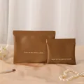 Brown faux leather coin pouch set with gold squeeze top closure for makeup and cables - Large (18x14cm) / Honey Brown