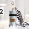 Iridescent mini pouch featuring checkered ribbon detail and gold metal hardware for storage - Silver (A242)