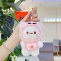 Detail of cute plush bear keychain with pink heart sunglasses and metal ring hook - Hanging Chain Style / Pink