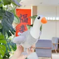 Detail of grey and white plush goose keychain with a long neck and orange beak - Grey and White Goose (Iron Ring)