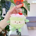 Llavero de peluche macarrón verde con encaje, cerezas y detalles bordados lindos - Verde Con Cadena