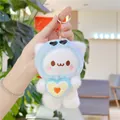 Close-up of white plush cat charm wearing a blue hoodie and heart-shaped sunglasses - Hanging Chain Style / Blue