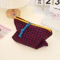 Pochette portatile a scacchi rossi e neri con cerniera gialla e cordino blu - Rosso Blu