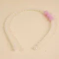 Minimalist pearl headband featuring creamy white beads and pink decorative beaded balls - White