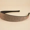 Sparkling rose gold rhinestone wide headband for women with non-slip black base - Light gold