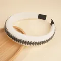 Sparkling rhinestone and white plush headband for women with a fashion sponge design - White