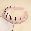 Pink plush padded headband with sparkling rhinestones and non-slip inner teeth - Pink