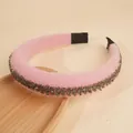 Pink plush headband with sparkling rhinestones and high-top sponge padding design - Pink
