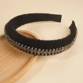 Chic black plush headband with sparkling brown rhinestones for a vintage style - Black