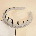 Elegant grey plush headband with shiny silver rhinestones and non-slip hair comb teeth - Gray