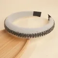 Light gray plush headband with dark rhinestones and sponge padding for hair volume - Gray