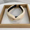 Woven raffia headband in beige with knot design and black inner lining fabric - Off White
