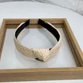 Handwoven raffia headband in beige with a stylish top knot and black inner lining - Wide Style (4cm) / Off White