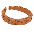 Braided PU leather wide headband in dark caramel brown with vintage twist design - Caramel color