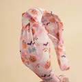 Pink knotted Halloween headband featuring ghosts and pumpkins on a soft fabric texture - Pink Pumpkin