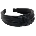 Serre-tête chic en cuir PU brillant noir avec un nœud central tendance pour femmes - Noir