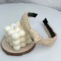 Straw woven knotted headband in natural beige with black non-slip inner lining - Standard Style (3cm) / Off White