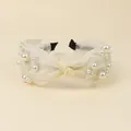 Elegante crème hoofdband met parels en geknoopte chiffon stof voor dames - Broken Wit