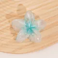 Blue and white gradient plumeria hair claw clip with matte finish and pearl center - Purity / Light Blue