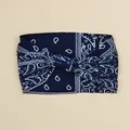 Navy blue paisley print wide headband with twisted knot design and elastic fabric - Dark Blue