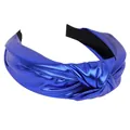 Serre-tête en cuir PU bleu roi brillant avec nœud élégant et finition métallique - Bleu