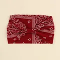 Deep red paisley print wide bohemian headband with elastic twist for women's hair - Burgundy