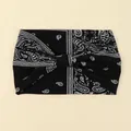 Black bohemian paisley print headband with cross-knot design and elastic wide fit - Black