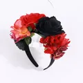Retro Gothic Haarreif mit großen künstlichen Rosen in Rot, Schwarz und Orange - Rot