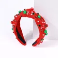 Christmas knotted headband with red fabric, green pearls and sparkling rhinestones - Christmas Red