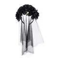 Gothic Halloween black rose headband with long mesh veil for party wedding costume - Black